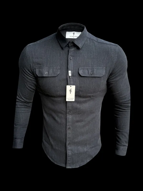 Classic Stretch Denim Black Shacket Long Sleeve made by Father Sons