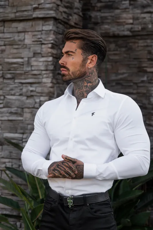 Relaxed White Long Sleeve with Cutaway Collar - FS1080 made by Father Sons