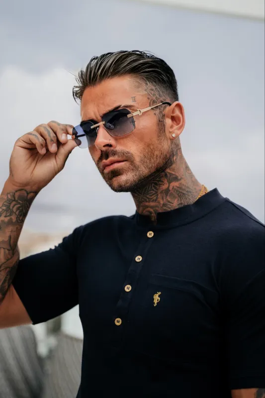 Classic Navy and Gold Grandad Polo Shirt With Pocket - FSH828 made by Father Sons