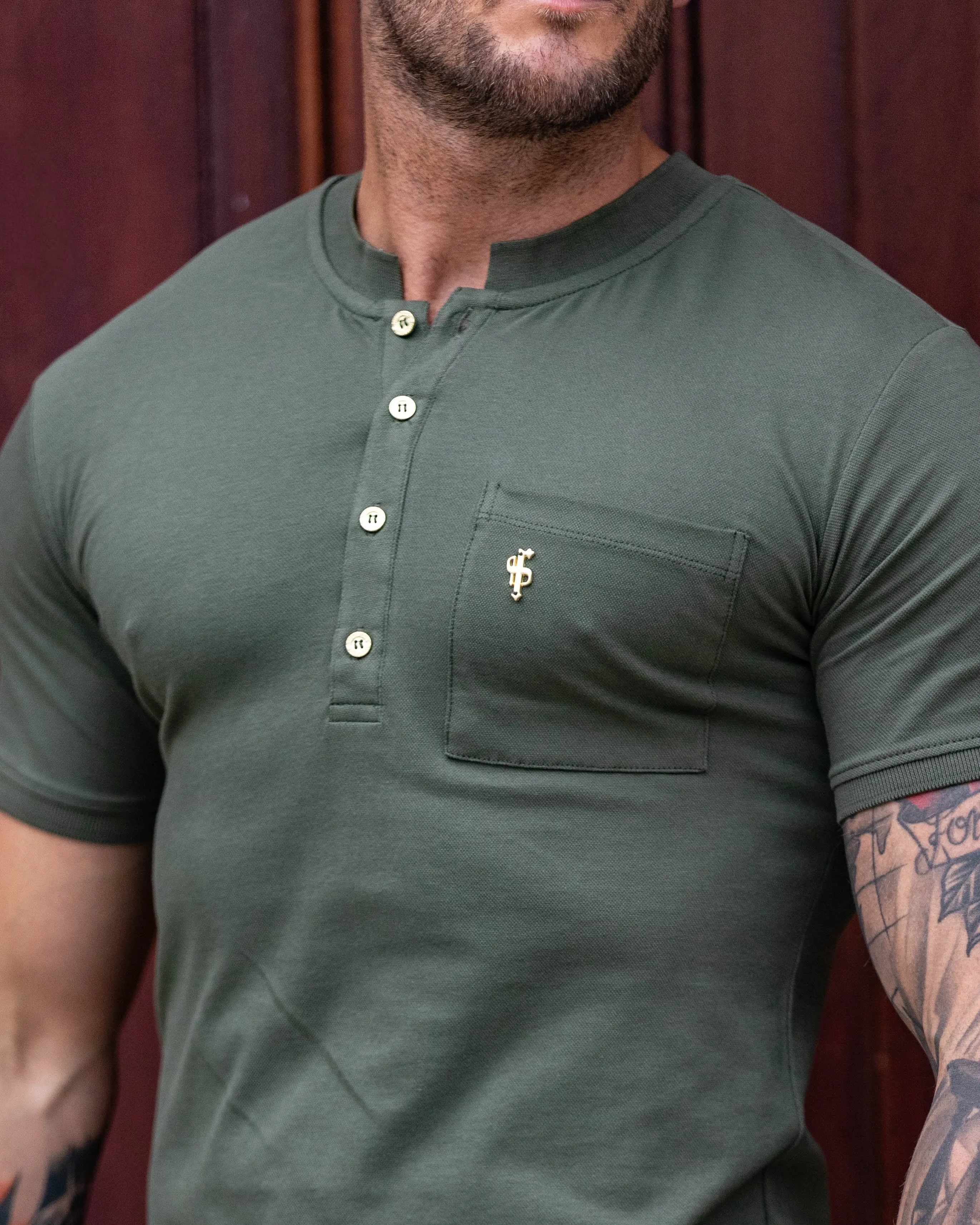 Classic Khaki and Gold Grandad Polo Shirt With Pocket - FSH829 sold by Father Sons product image thumbnail 5