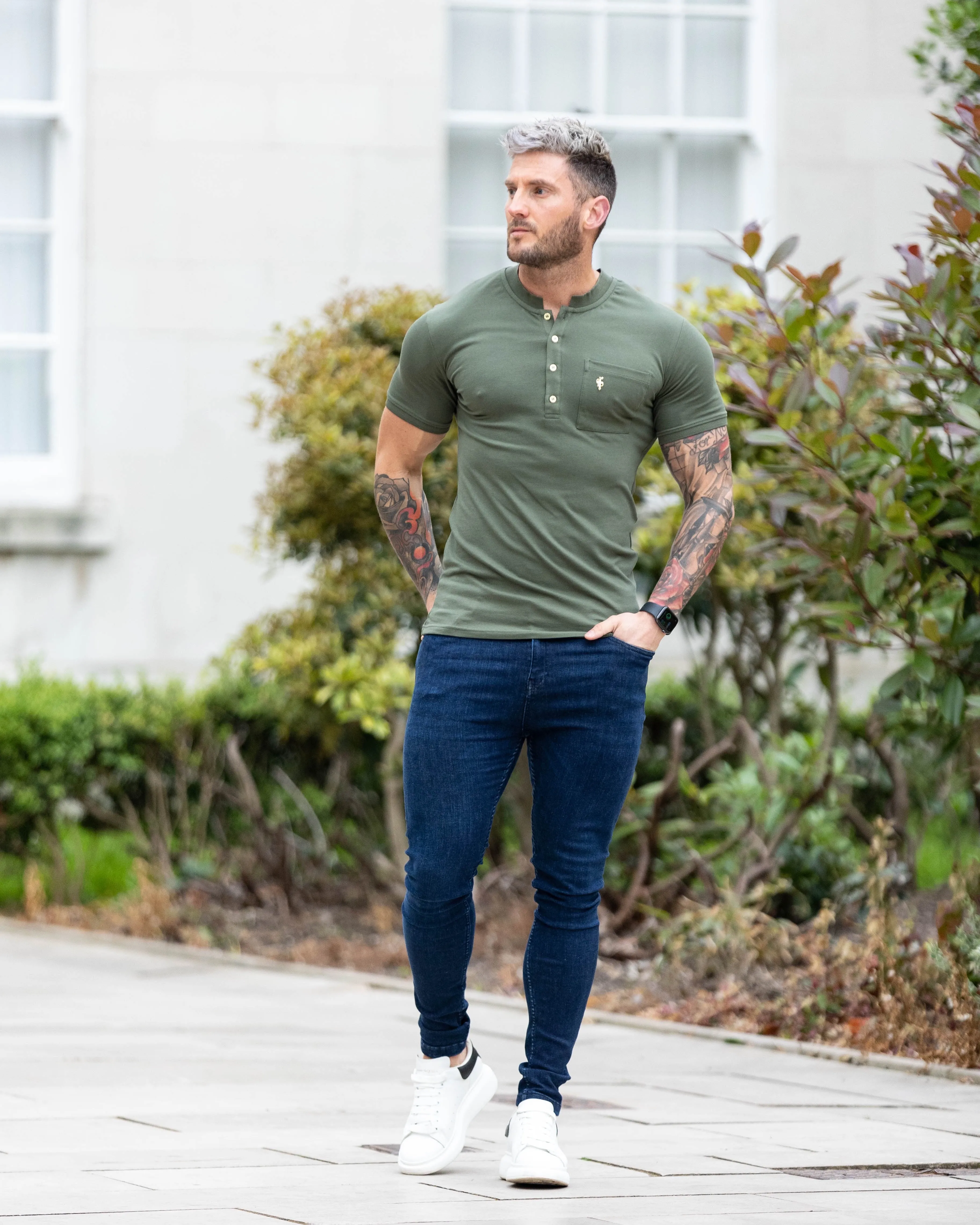 Classic Khaki and Gold Grandad Polo Shirt With Pocket - FSH829 sold by Father Sons product image thumbnail 4