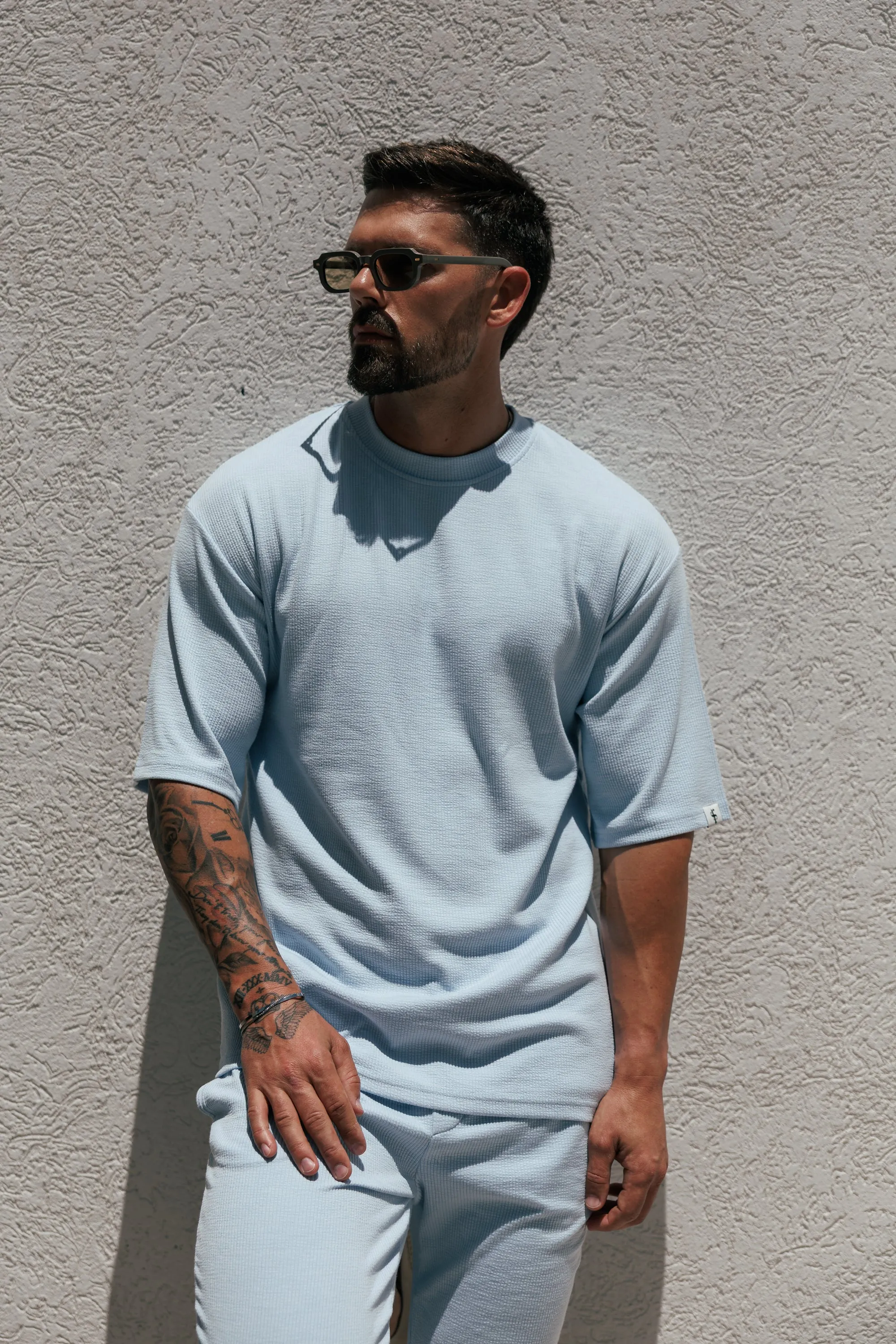 Jersey Cord Light Blue Oversized T-Shirt - FSR106 sold by Father Sons