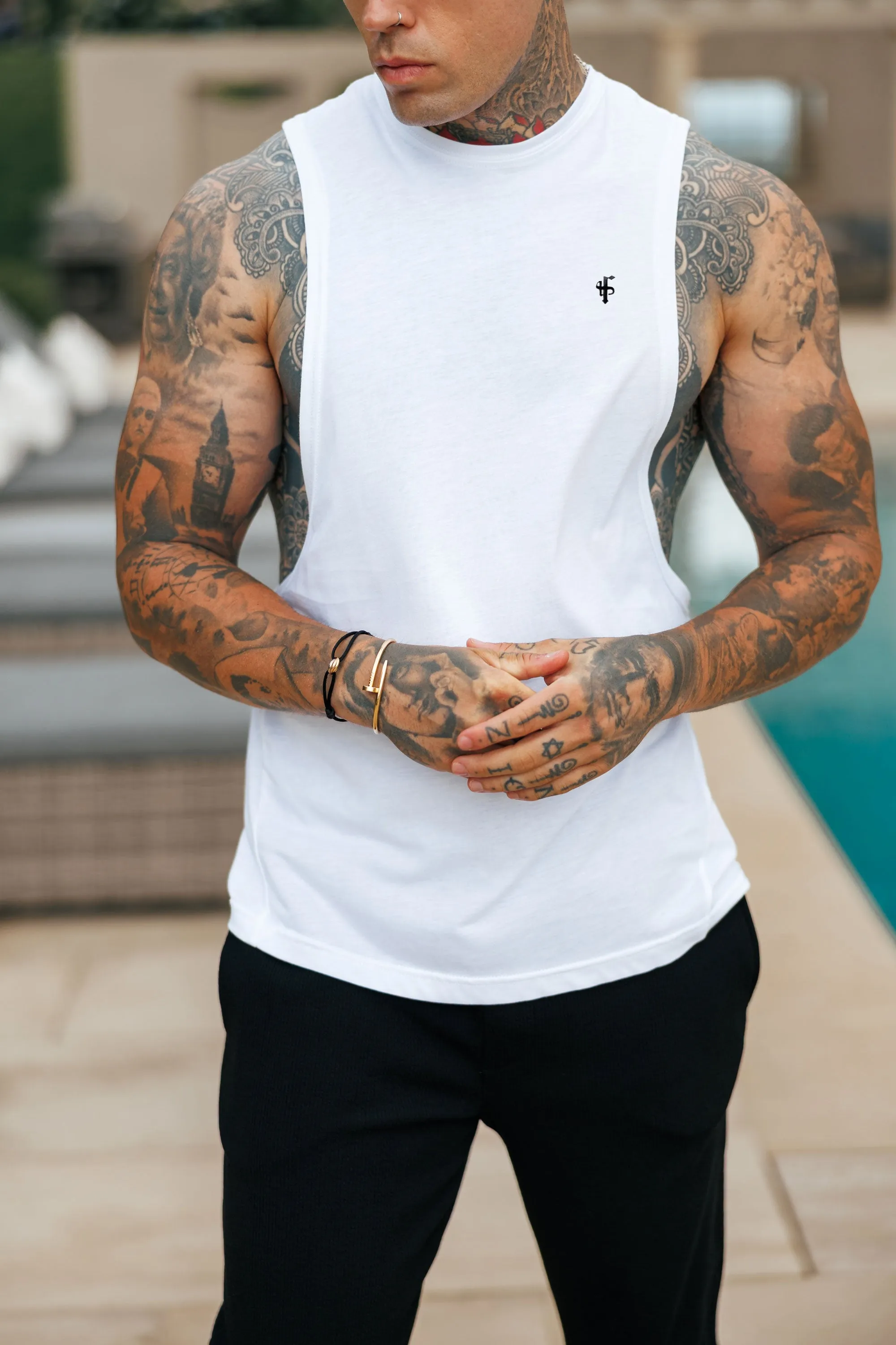 Bamboo Dropped Armhole White / Black Vest - FSH1487 sold by Father Sons product image thumbnail 2