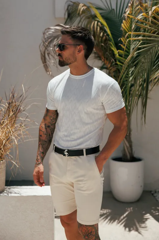 Regular Fit Jacquard White Chevron T-Shirt - FSR066 (PRE ORDER 29TH MAY) made by Father Sons