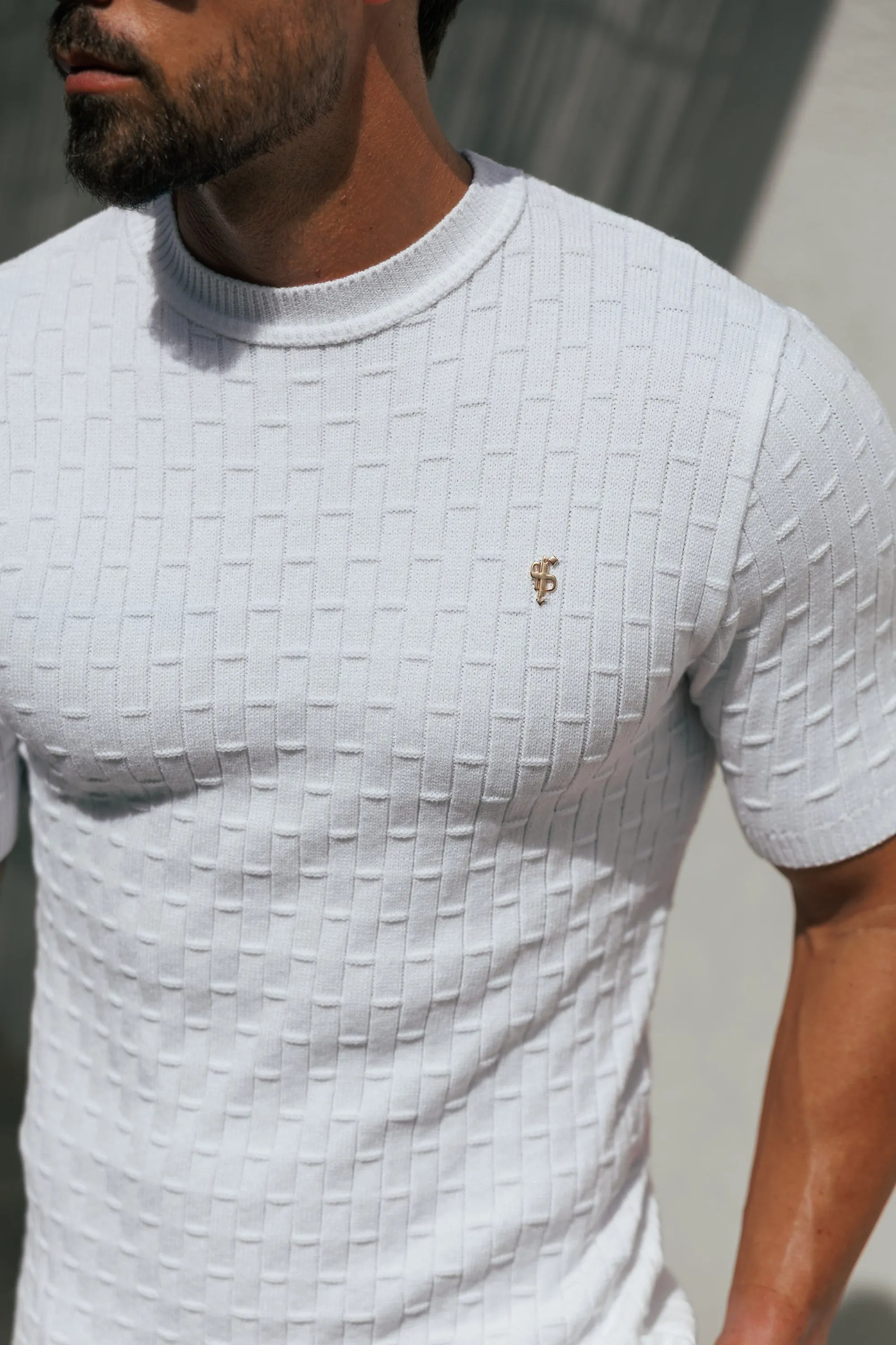 White Viscose Knitted Short Sleeve T-Shirt - FSJ160 sold by Father Sons product image thumbnail 3