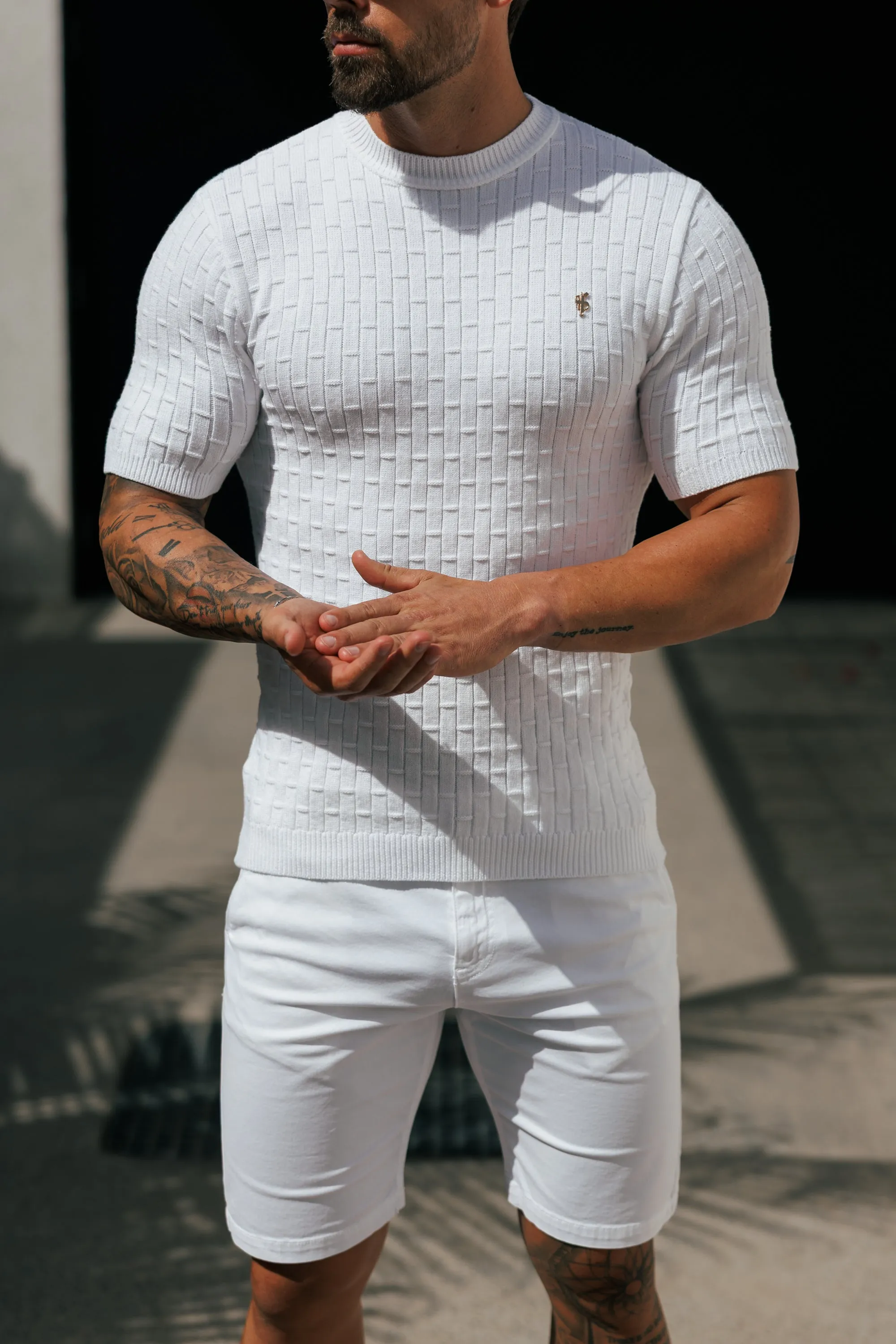 White Viscose Knitted Short Sleeve T-Shirt - FSJ160 sold by Father Sons