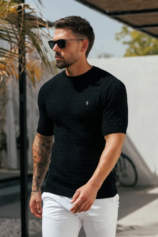 Black Viscose Knitted Short Sleeve T-Shirt - FSJ162 made by Father Sons