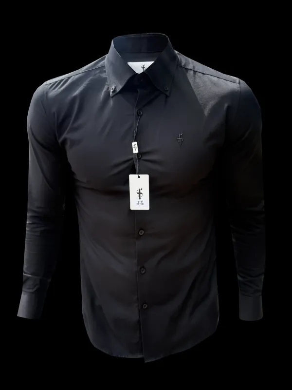 Romeo Classic Fit Stretch Black Buttondown Collar Shirt - FS1247 made by Father Sons