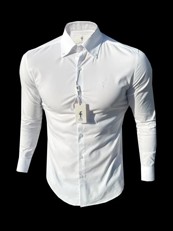 Romeo Classic Fit Stretch White Buttondown Collar Shirt - FS1255 made by Father Sons
