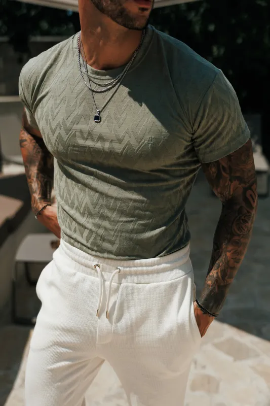 Regular Fit Jacquard Olive Chevron T-Shirt - FSR065 made by Father Sons