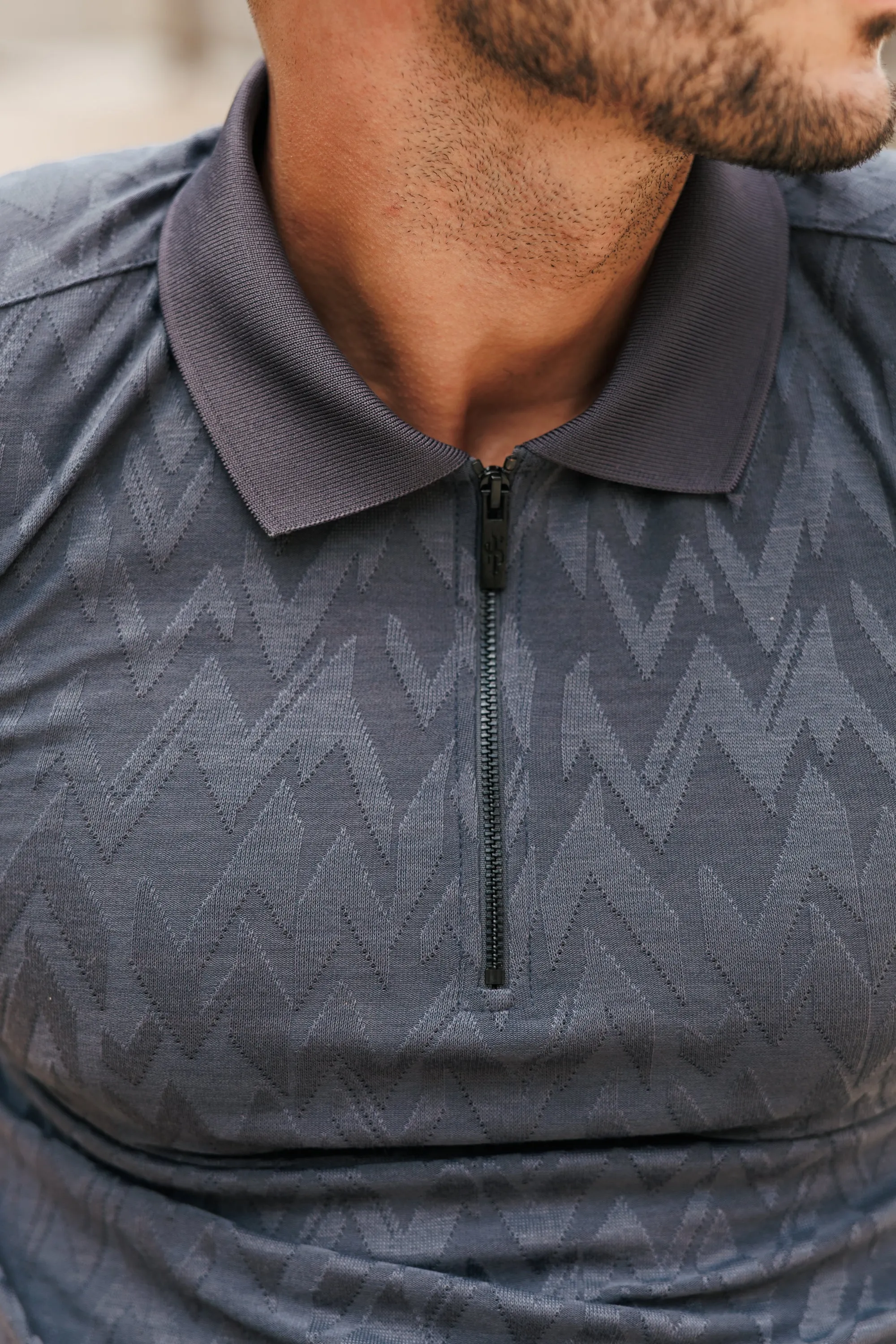 Classic Jacquard Charcoal Chevron Zipped Polo - FSR059 sold by Father Sons product image thumbnail 5