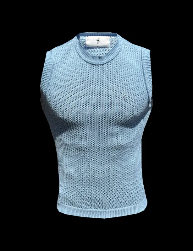 Bluebell / Silver Viscose Crochet Knitted Vest - FSJ166 made by Father Sons