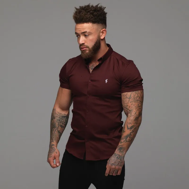 Father Sons Super Slim Stretch Burgundy Denim Short Sleeve - FS204 sold by Father Sons