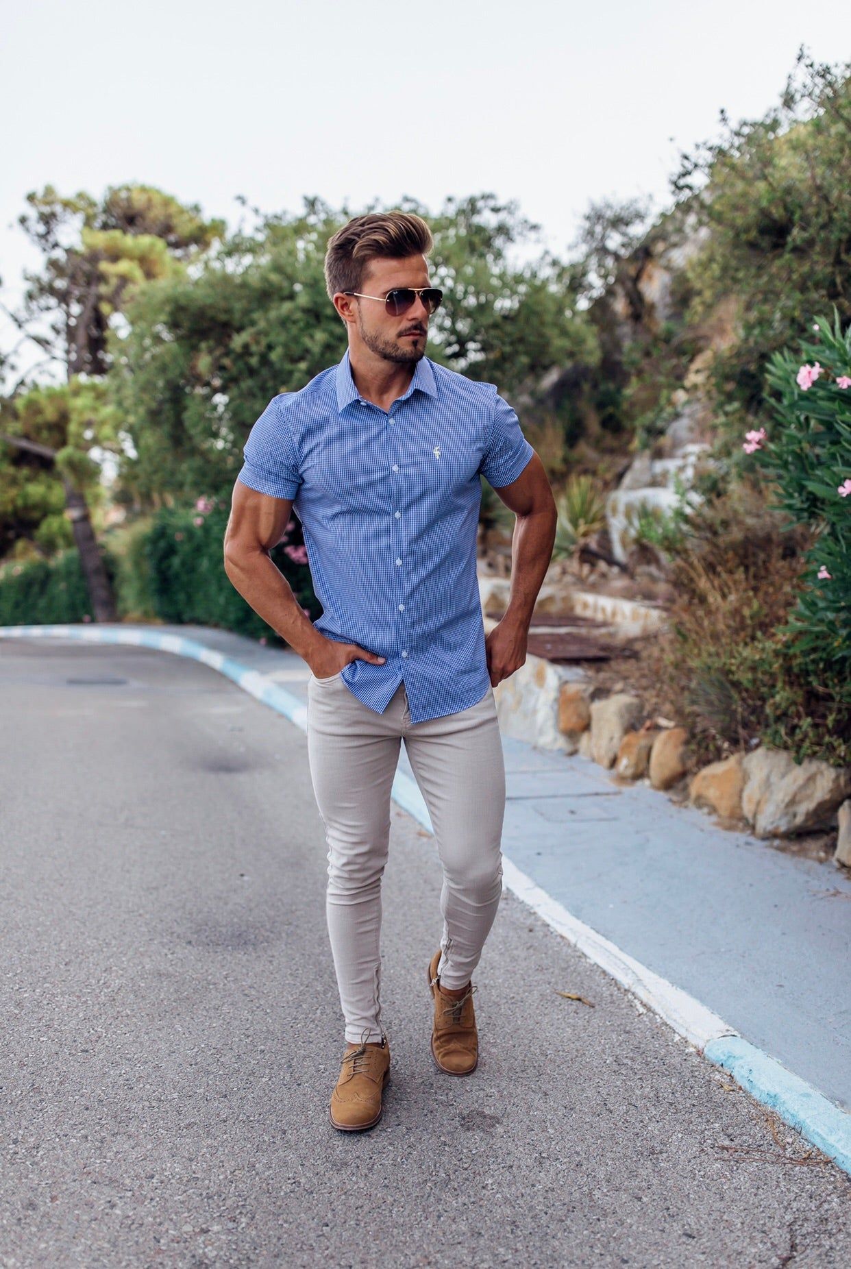 Father Sons Super Slim Stretch Gingham Short Sleeve (Yellow Emblem) - FS576 sold by Father Sons product image thumbnail 2