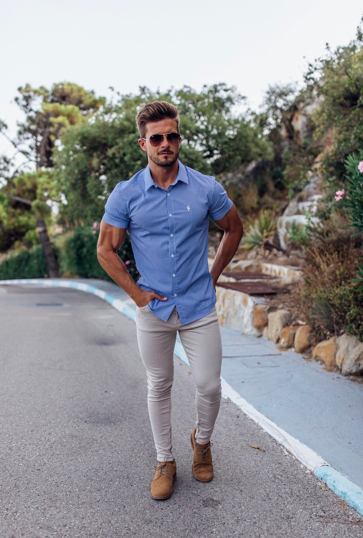 Father Sons Super Slim Stretch Gingham Short Sleeve (Yellow Emblem) - FS576 sold by Father Sons product image thumbnail 3