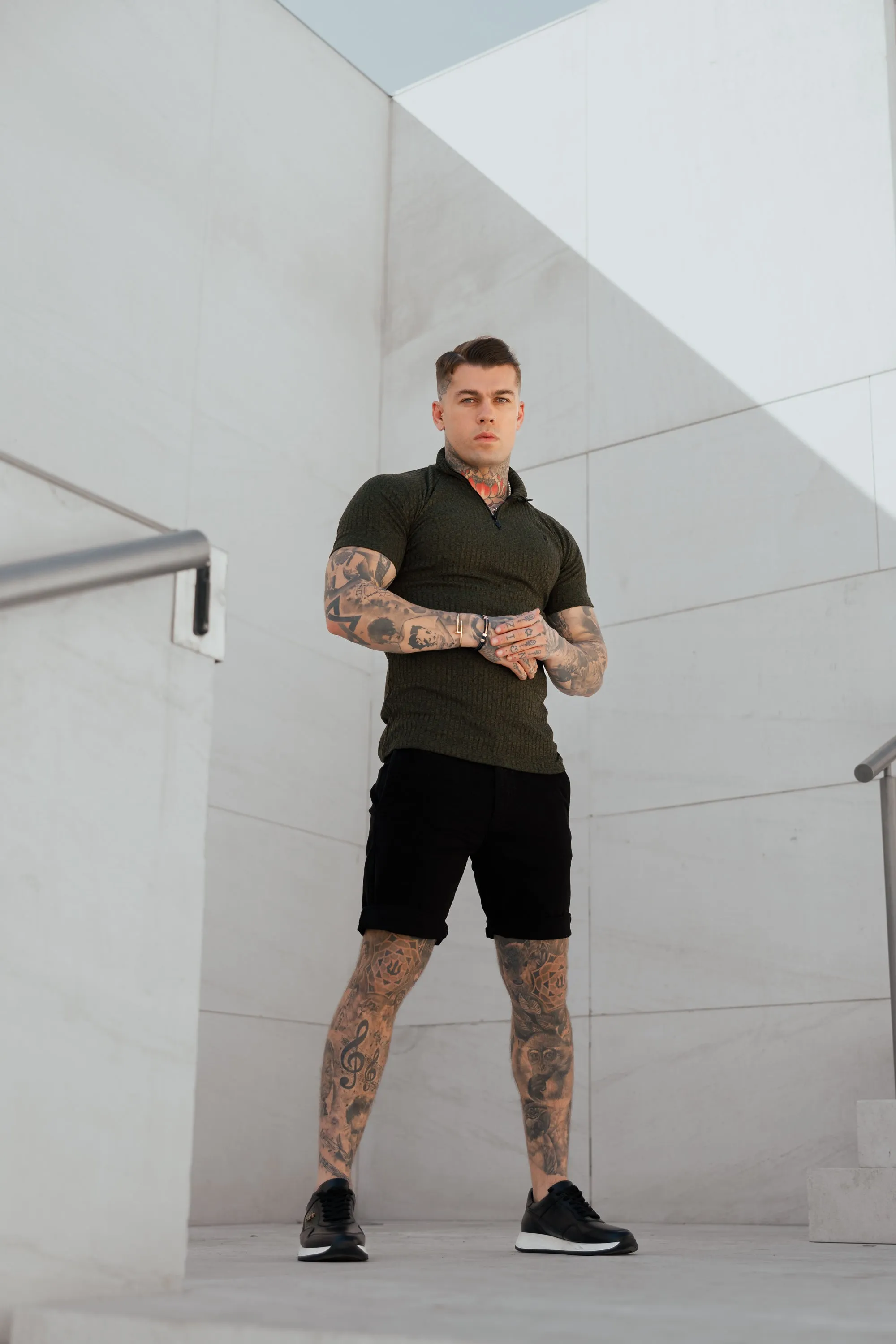 Father Sons Classic Khaki Ribbed Zip Funnel Neck Raglan Short Sleeve Crew - FSH731 sold by Father Sons product image thumbnail 4
