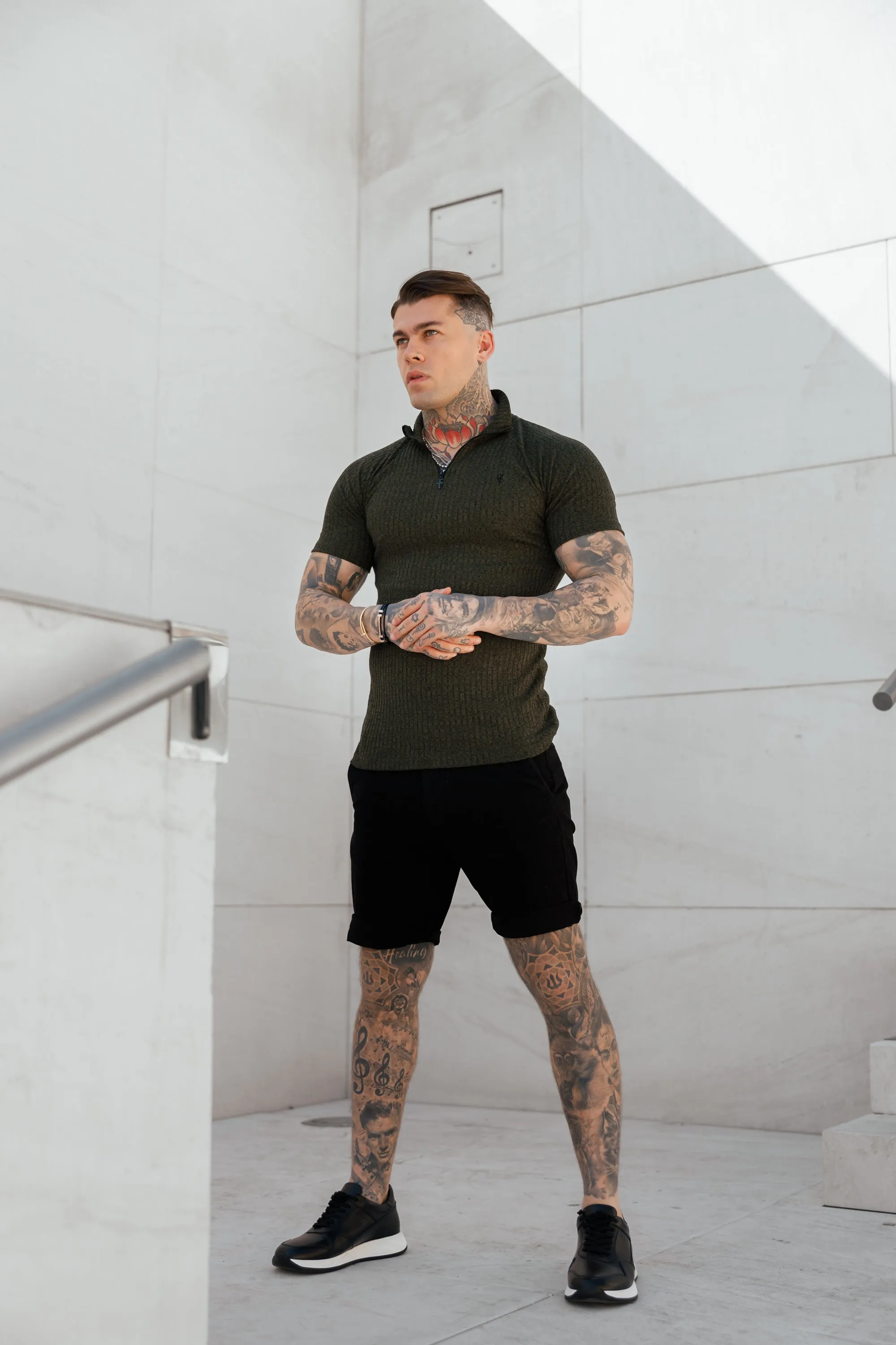 Father Sons Classic Khaki Ribbed Zip Funnel Neck Raglan Short Sleeve Crew - FSH731 sold by Father Sons product image thumbnail 2