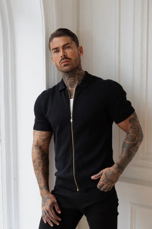 Father Sons Classic Knitted Geo Design With Full Length Zip Black Short Sleeve - FSN147 sold by Father Sons