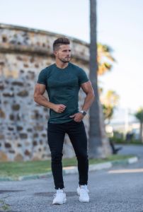 Father Sons Short sleeve Khaki crew gym top - FSM031 sold by Father Sons