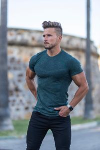 Father Sons Short sleeve Khaki crew gym top - FSM031 sold by Father Sons