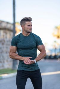 Father Sons Short sleeve Khaki crew gym top - FSM031 sold by Father Sons