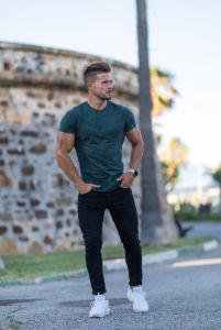 Father Sons Short sleeve Khaki crew gym top - FSM031 sold by Father Sons