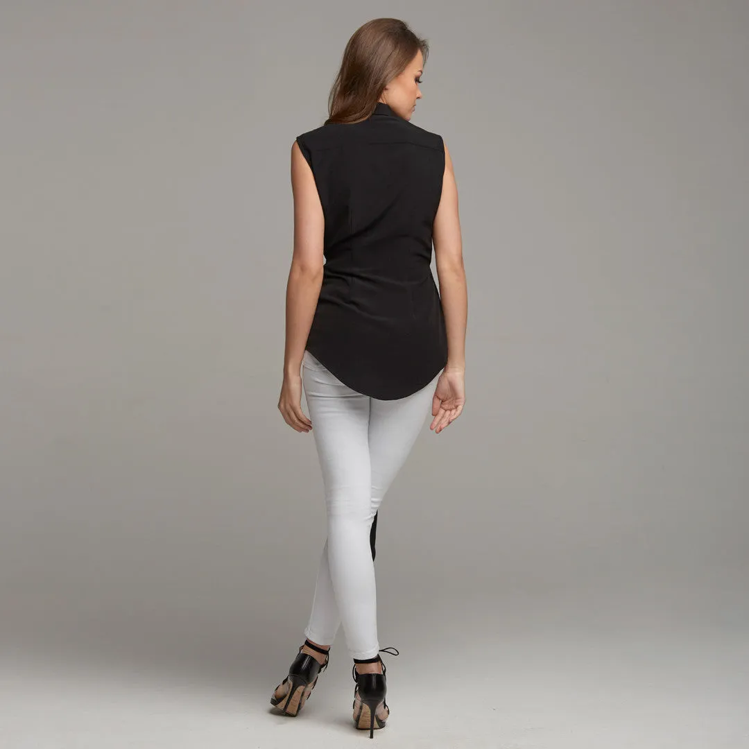 QUINN BLACK TIE FRONT SLEEVELESS SHIRT - CT028 sold by Father Sons product image thumbnail 3