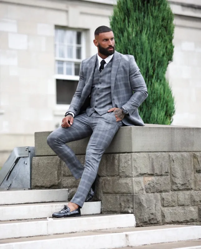 Father Sons Slim Formal Vest Large Silver Grey Check - FSW005 sold by Father Sons
