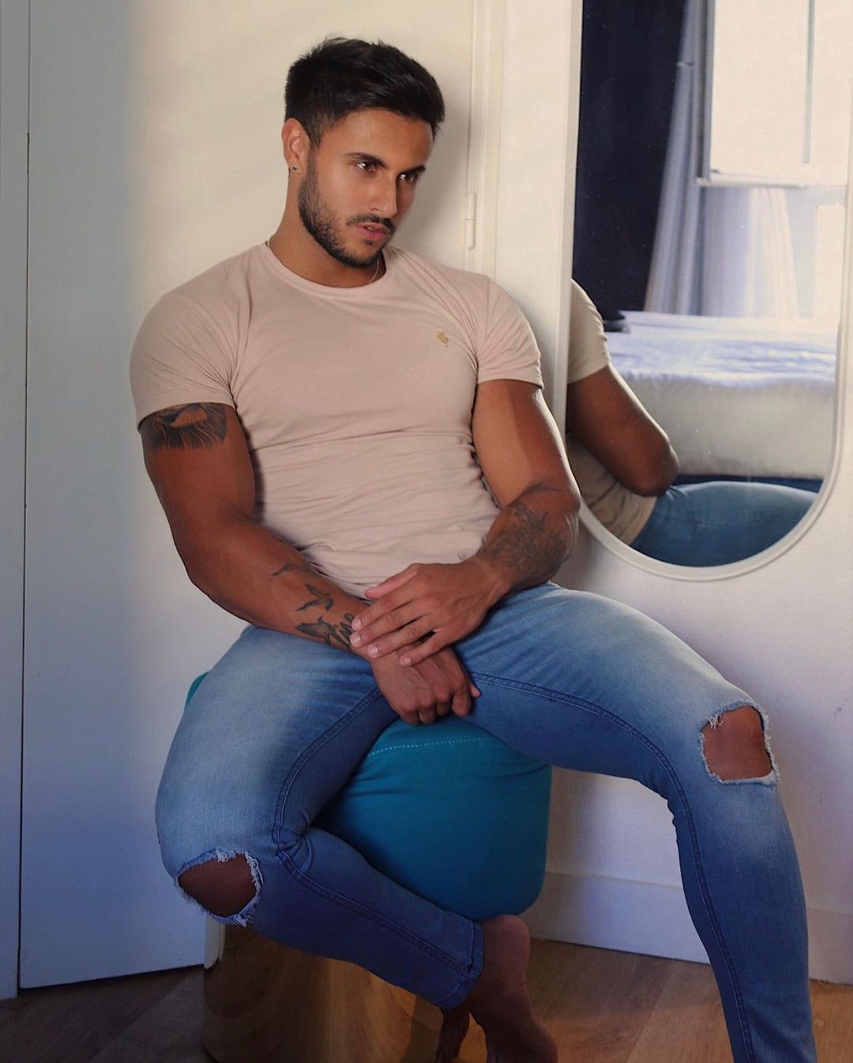 Father Sons Slim Stretch Ultra Tapered Ankle Ripped Light Blue Jeans - FSM012 (LAST CHANCE) sold by Father Sons