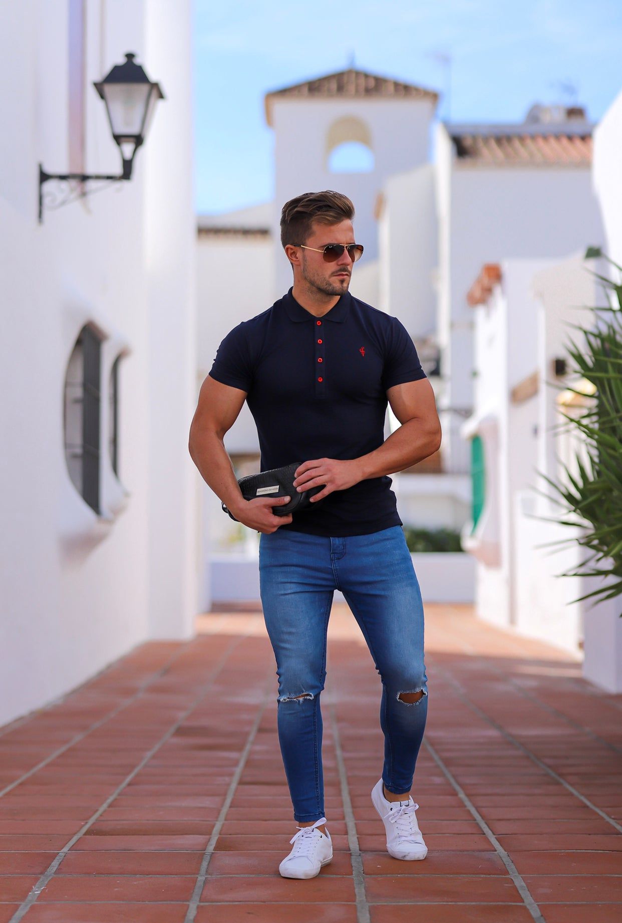 Father Sons Slim Stretch Ultra Tapered Ankle Ripped Light Blue Jeans - FSM012 (LAST CHANCE) sold by Father Sons product image thumbnail 4