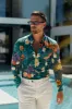 Super Slim Stretch LS Green Vibrant Floral Print Button Down Collar - FS1105 sold by Father Sons