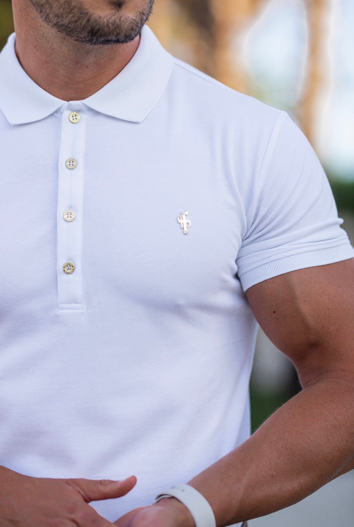 Father Sons Classic White Polo Shirt with Gold Metal Emblem Decal & Buttons - FSH461 sold by Father Sons product image thumbnail 3