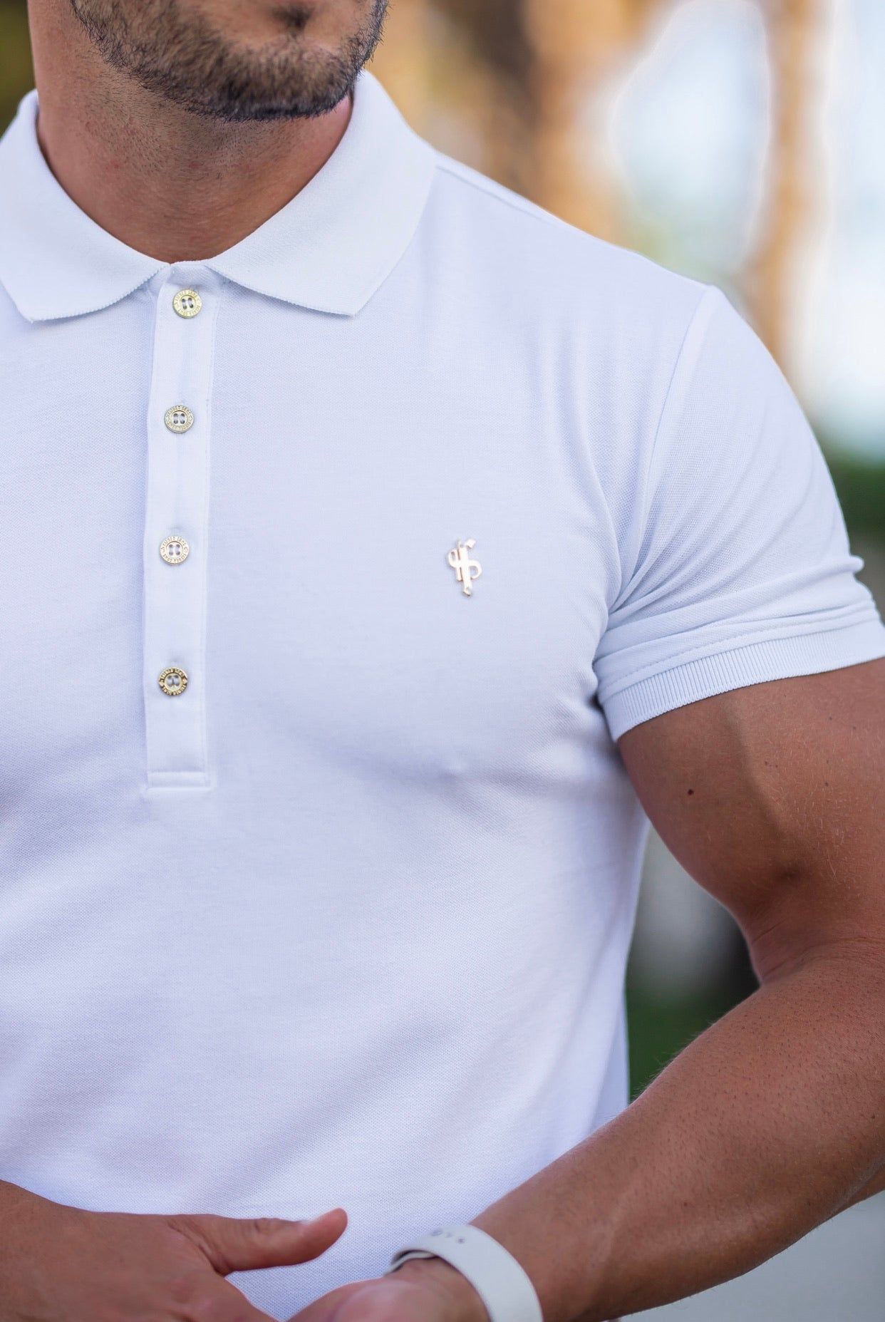 Father Sons Classic White Polo Shirt with Gold Metal Emblem Decal & Buttons - FSH461 sold by Father Sons product image thumbnail 2