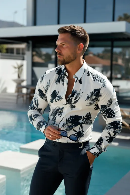 Classic Stretch LS White / Ink Print Button Down Collar - FS1100 sold by Father Sons