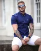 Father Sons Super Slim Stretch Navy Denim Short Sleeve with Button Down Collar and Metal Buttons and Emblem - FS761 sold by Father Sons