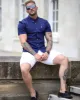 Father Sons Super Slim Stretch Navy Denim Short Sleeve with Button Down Collar and Metal Buttons and Emblem - FS761 sold by Father Sons