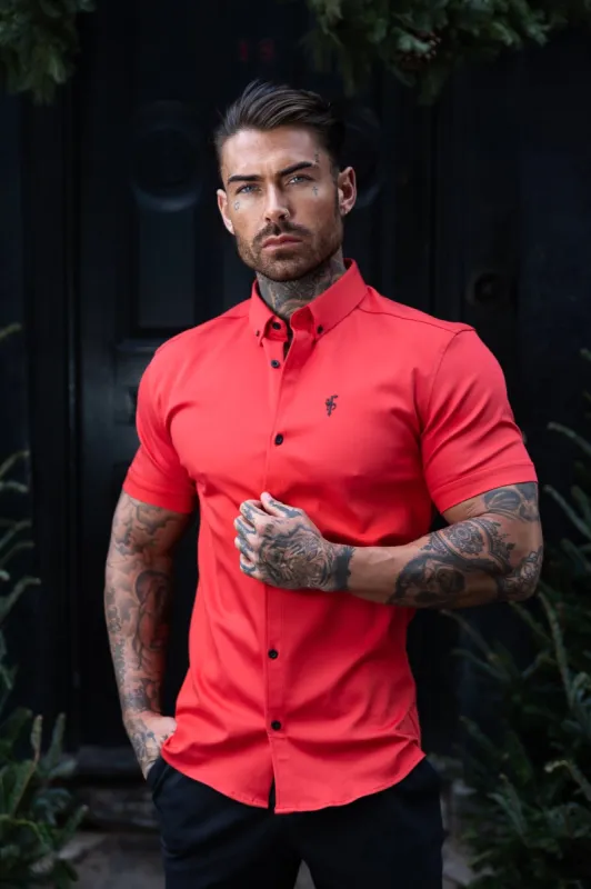 Father Sons Super Slim Denim Red Short Sleeve Stretch with Button Down Collar - FS1038 sold by Father Sons