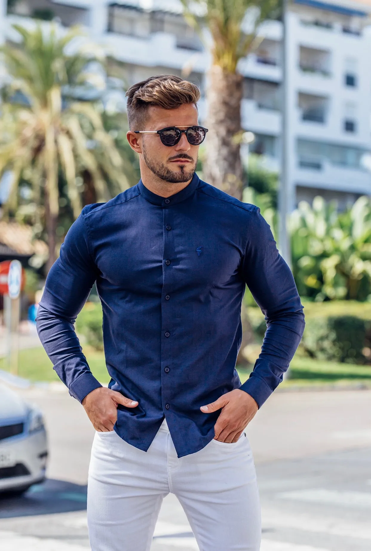 Father Sons Super Slim Stretch Classic Navy Grandad Collar - FS183 sold by Father Sons product image thumbnail 2