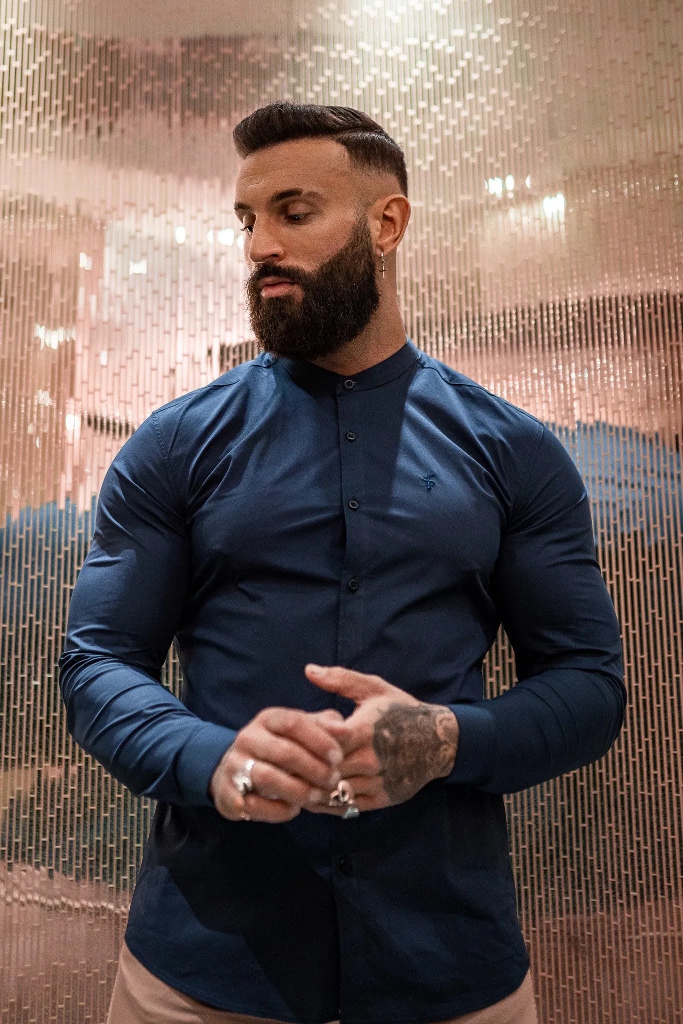 Father Sons Super Slim Stretch Classic Navy Grandad Collar - FS183 sold by Father Sons product image thumbnail 3