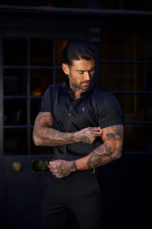 Father Sons Classic Black / Grey Woven Sateen Stripe Short Sleeve - FS992 sold by Father Sons