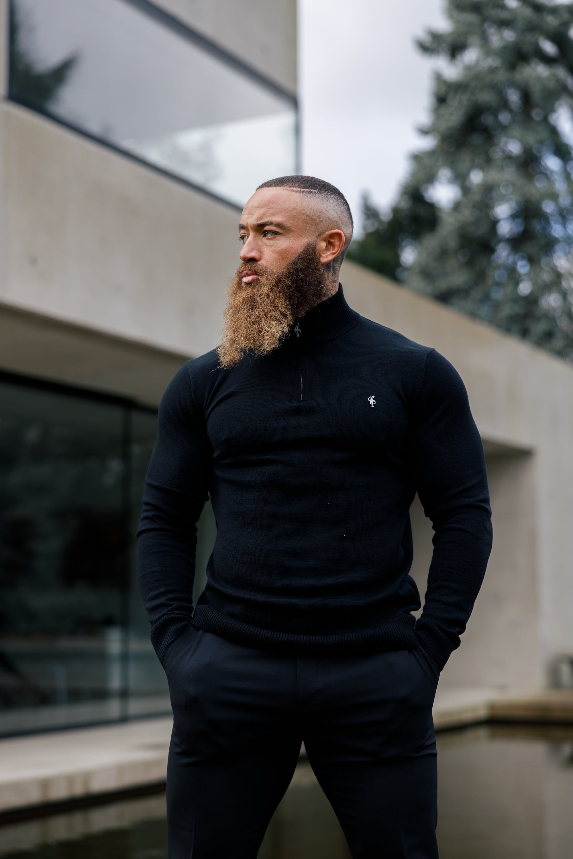 Father Sons Black Funnel Neck 1/2 Zip Knitted Sweater - FSN121 sold by Father Sons product image thumbnail 4