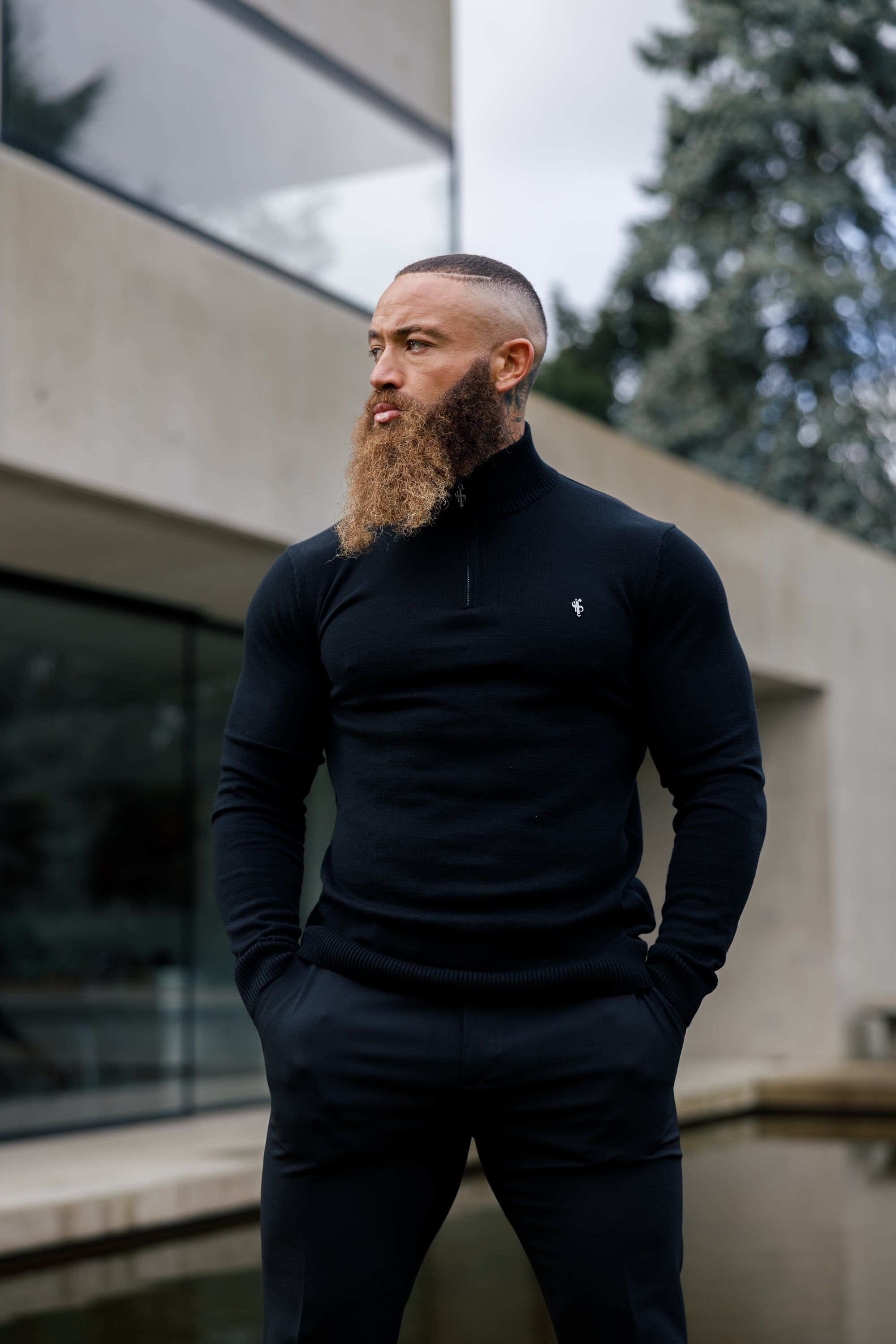 Father Sons Black Funnel Neck 1/2 Zip Knitted Sweater - FSN121 sold by Father Sons product image thumbnail 3