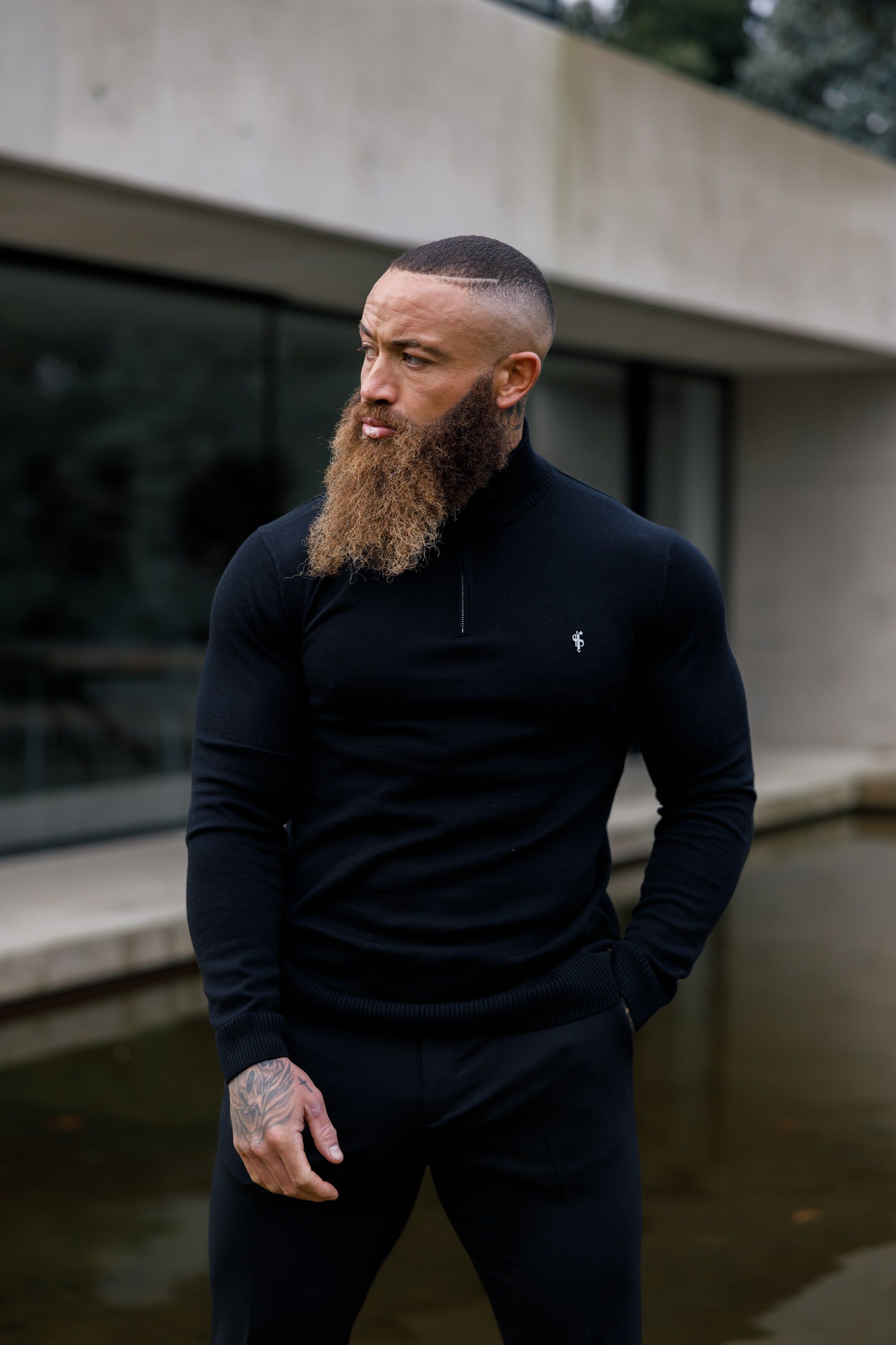 Father Sons Black Funnel Neck 1/2 Zip Knitted Sweater - FSN121 sold by Father Sons product image thumbnail 5