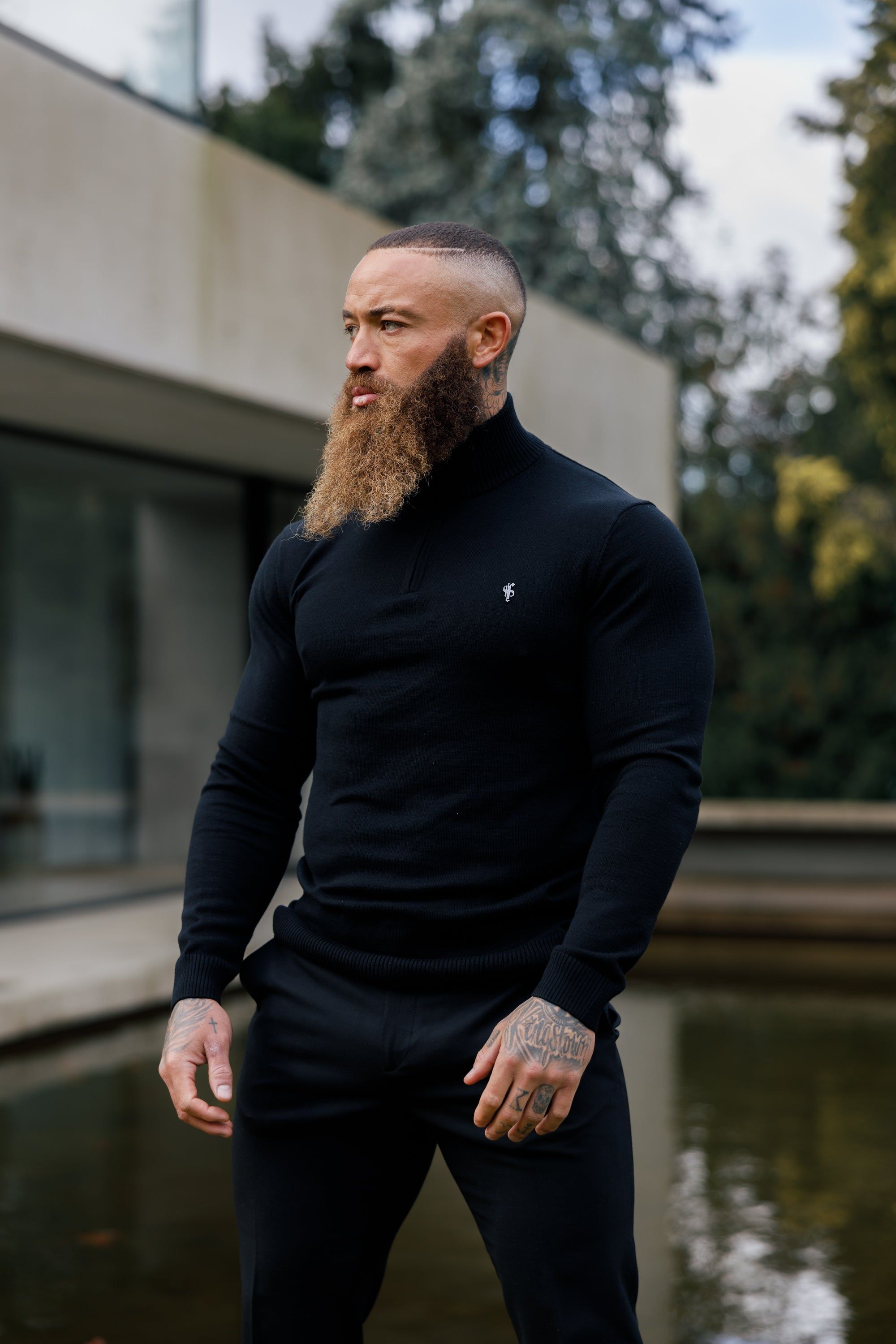 Father Sons Black Funnel Neck 1/2 Zip Knitted Sweater - FSN121 sold by Father Sons