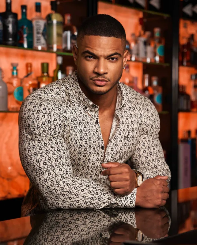 Father Sons Super Slim Stretch Ecru / Black Geo Flower Print Long Sleeve with Button Down Collar - FS794 sold by Father Sons