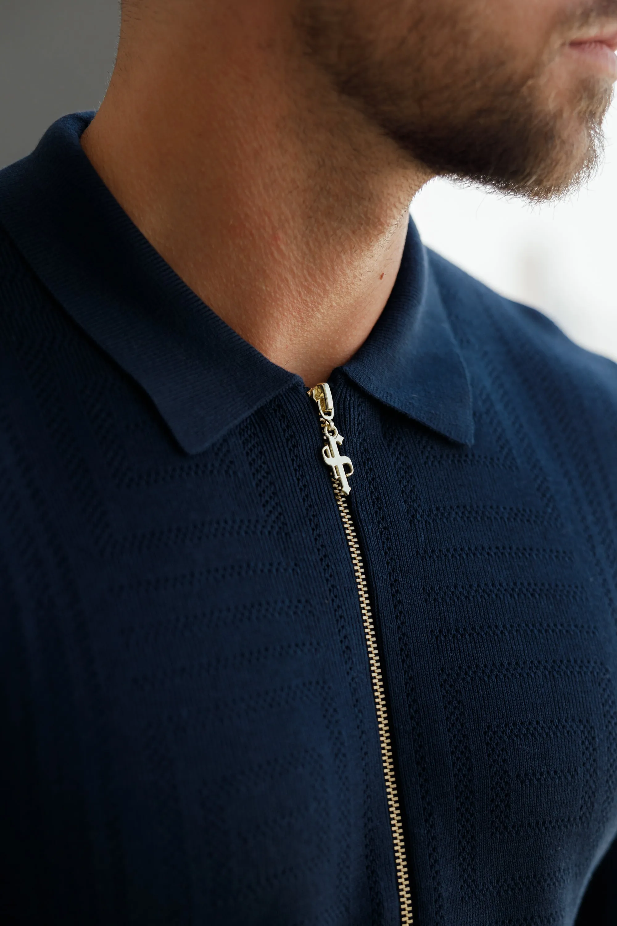 Father Sons Classic Knitted Geo Design With Full Length Zip Navy Short Sleeve - FSN149 sold by Father Sons product image thumbnail 3