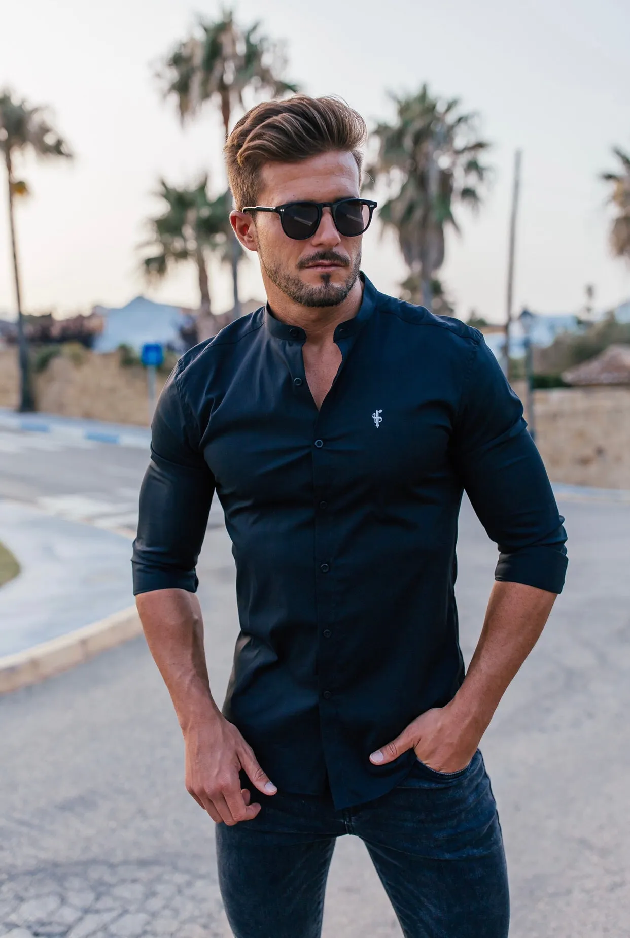 Father Sons Super Slim Stretch Classic Black Grandad Collar - FS171 sold by Father Sons