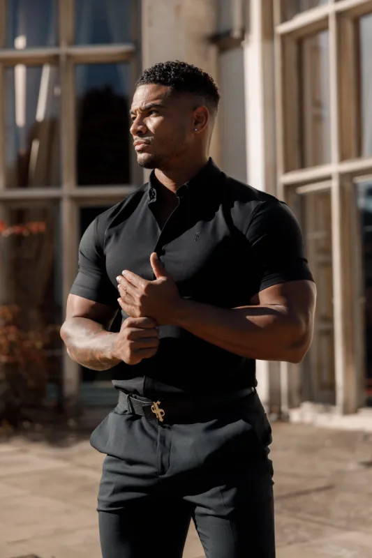 Father Sons Super Slim Scuba Black Short Sleeve Stretch - FS830 sold by Father Sons
