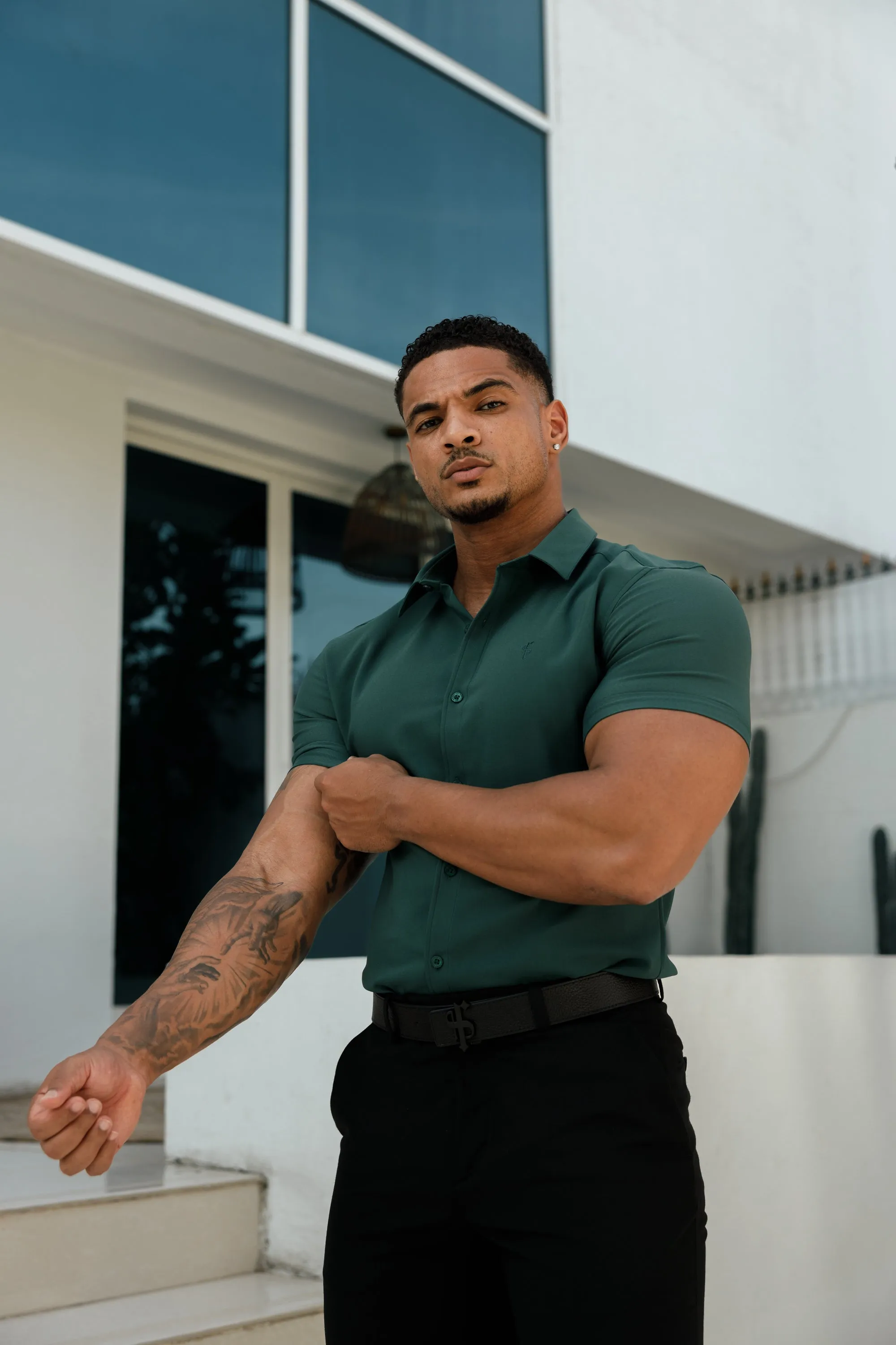 Father Sons Super Slim Scuba Forest Green Short Sleeve Stretch - FS1026 sold by Father Sons product image thumbnail 4