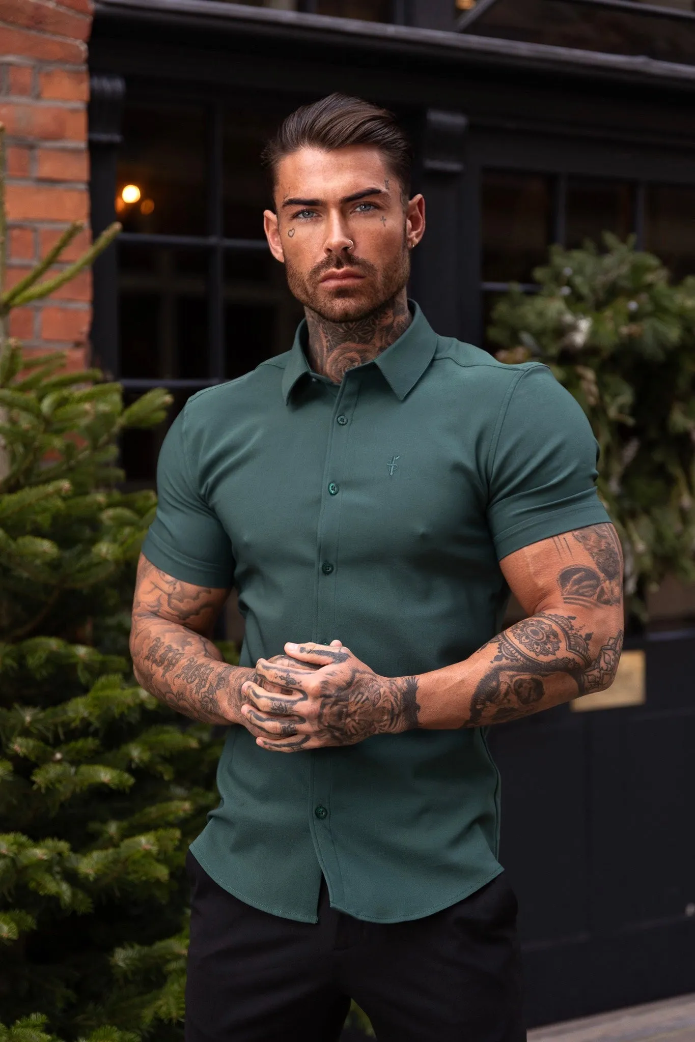 Father Sons Super Slim Scuba Forest Green Short Sleeve Stretch - FS1026 sold by Father Sons product image thumbnail 3